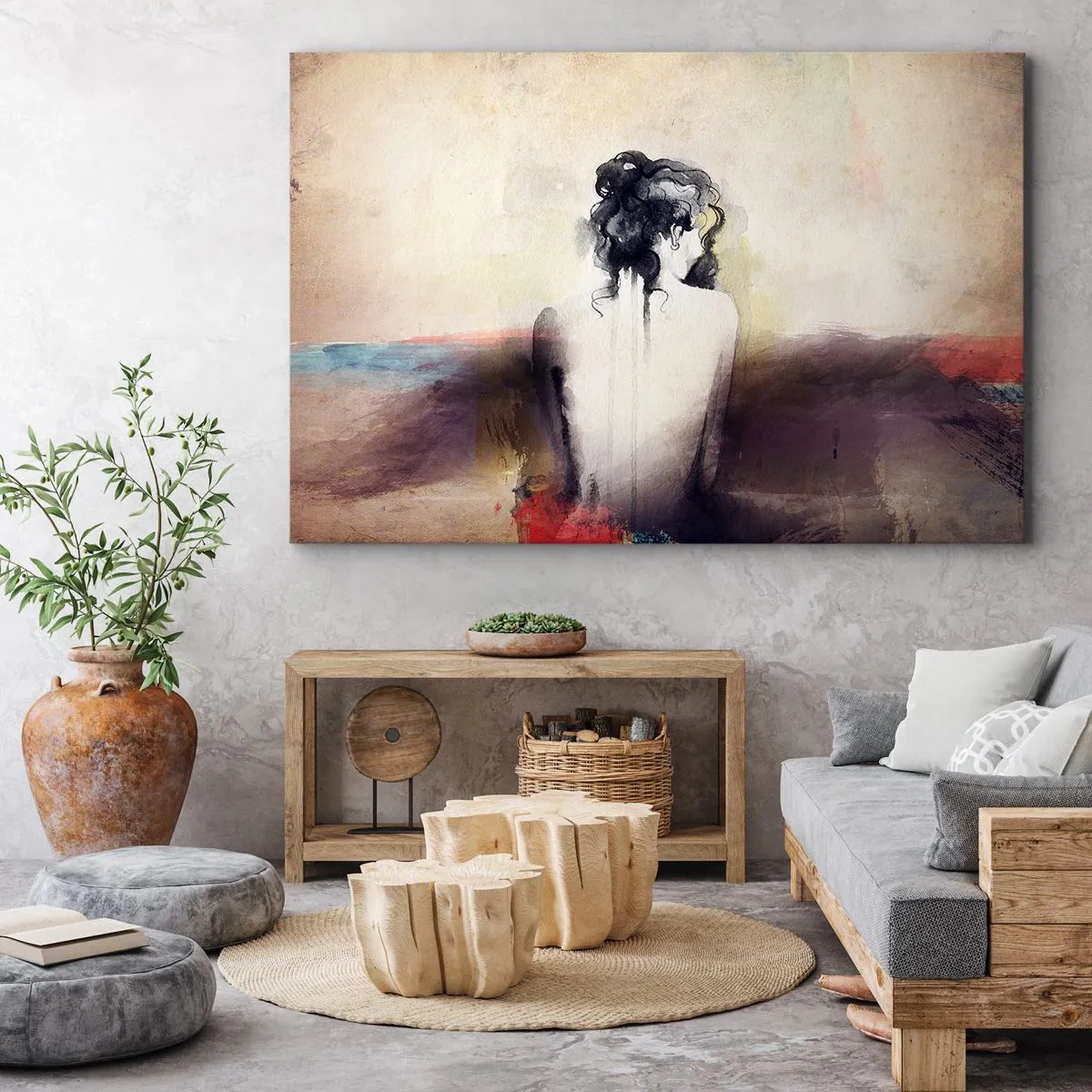 Impression sur toile - Image sur toile - Un portrait subtil d'une femme dans un style artistique - 100x70cm - Lignes lisses, formes ovales - Décoration murale moderne pour le salon et la chambre ARTTOR