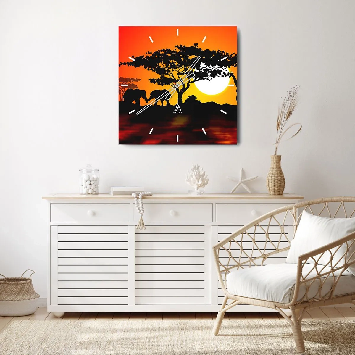 Horloge murale - Pendule murale - Rencontre dans la savane - 40x40 cm