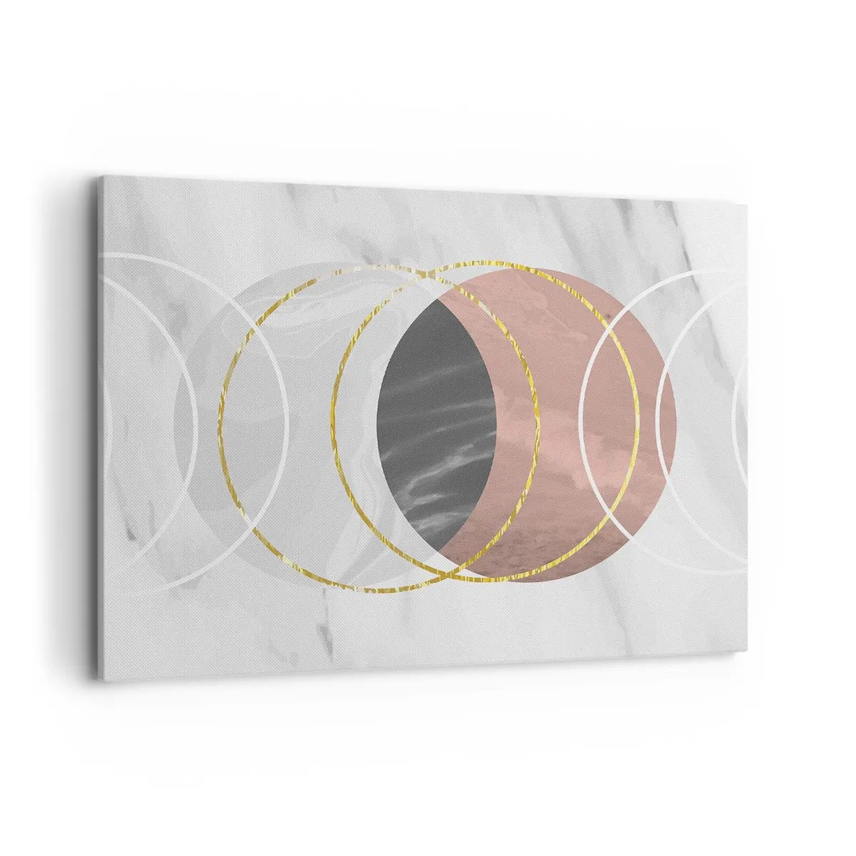 Impression sur toile - Image sur toile - Composition géométrique abstraite avec des cercles et des détails métalliques - 100x70cm - Musique des sphères - Décoration murale moderne pour le salon et la chambre ARTTOR