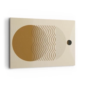 Impression sur toile - Image sur toile - Abstraction géométrique avec des cercles et des lignes ondulées aux couleurs chaudes. - 100x70cm - Sur l'origine des figures géométriques - Décoration murale moderne pour le salon et la chambre ARTTOR