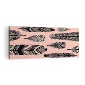 Impression sur toile - Image sur toile - Plumes décoratives sur fond clair - 120x50cm - Collection indienne - Décoration murale moderne pour le salon et la chambre ARTTOR