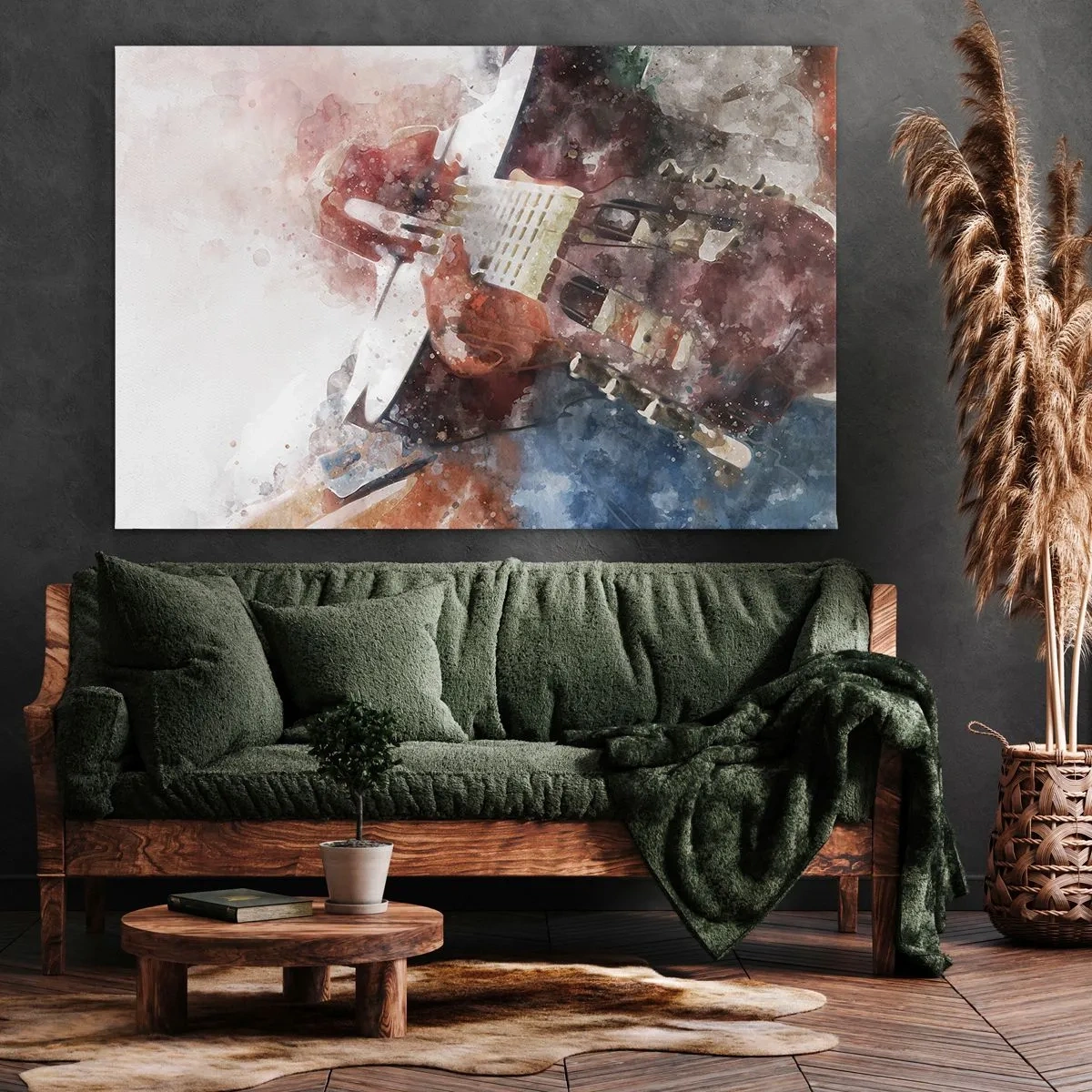 Impression sur toile - Image sur toile - Une interprétation artistique d'une guitare dans un style aquarelle - 100x70cm - Et qu'en pensez-vous ? - Décoration murale moderne pour le salon et la chambre ARTTOR