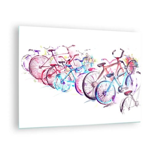 Impression sur verre - Image sur verre - Vélos colorés de style aquarelle - 70x50cm - Congrès du club Antymoto - Décoration murale moderne pour le salon et la chambre ARTTOR