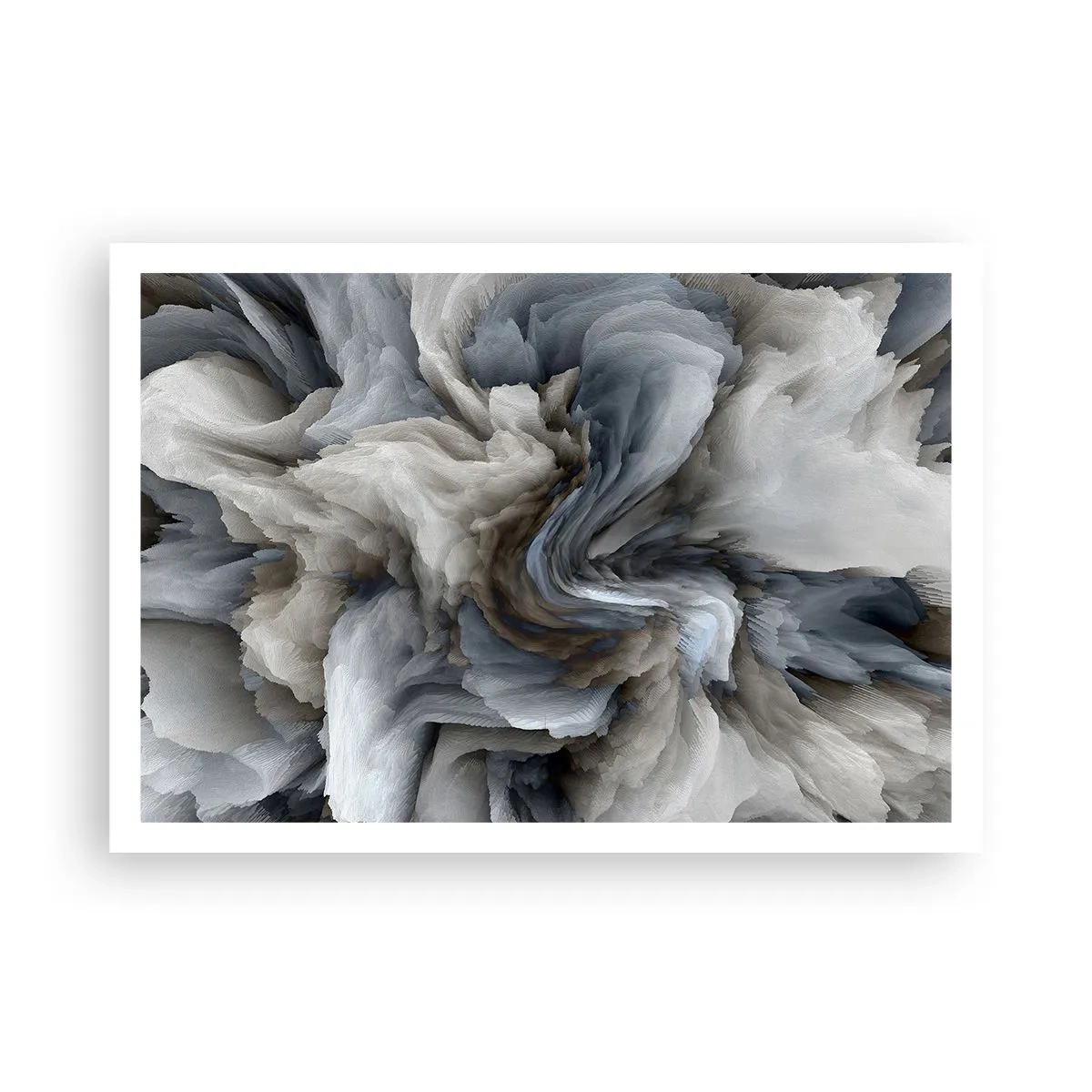 Affiche - Poster - Tourbillon abstrait dans les tons de gris et de bleu - 100x70cm - Pierre et fleur - Décoration murale moderne pour le salon et la chambre ARTTOR