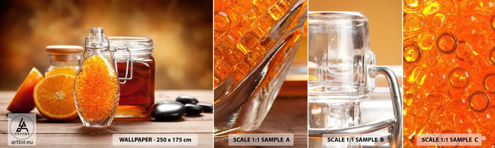Échantillon De Papier Peint Standard Eco - Saveurs et arômes ensoleillés - La gastronomie, Orange, Pot de miel - 100x30 cm