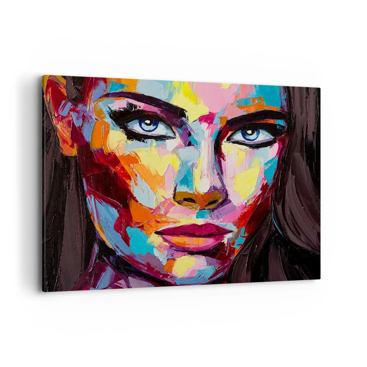 Impression sur toile - Image sur toile - Un portrait abstrait coloré d'une femme aux couleurs intenses. - 120x80cm - L'âme aussi est colorée - Décoration murale moderne pour le salon et la chambre ARTTOR