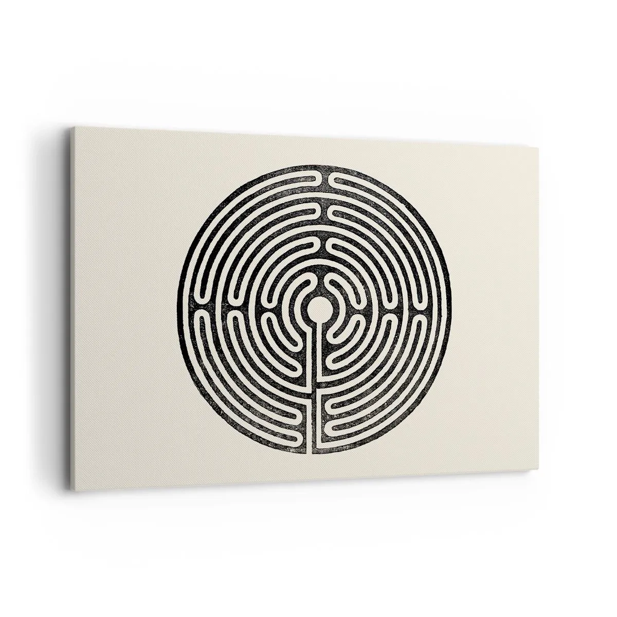 Impression sur toile - Image sur toile - Labyrinthe circulaire noir et blanc sur fond clair - 100x70cm - Ordre mystérieux - Décoration murale moderne pour le salon et la chambre ARTTOR
