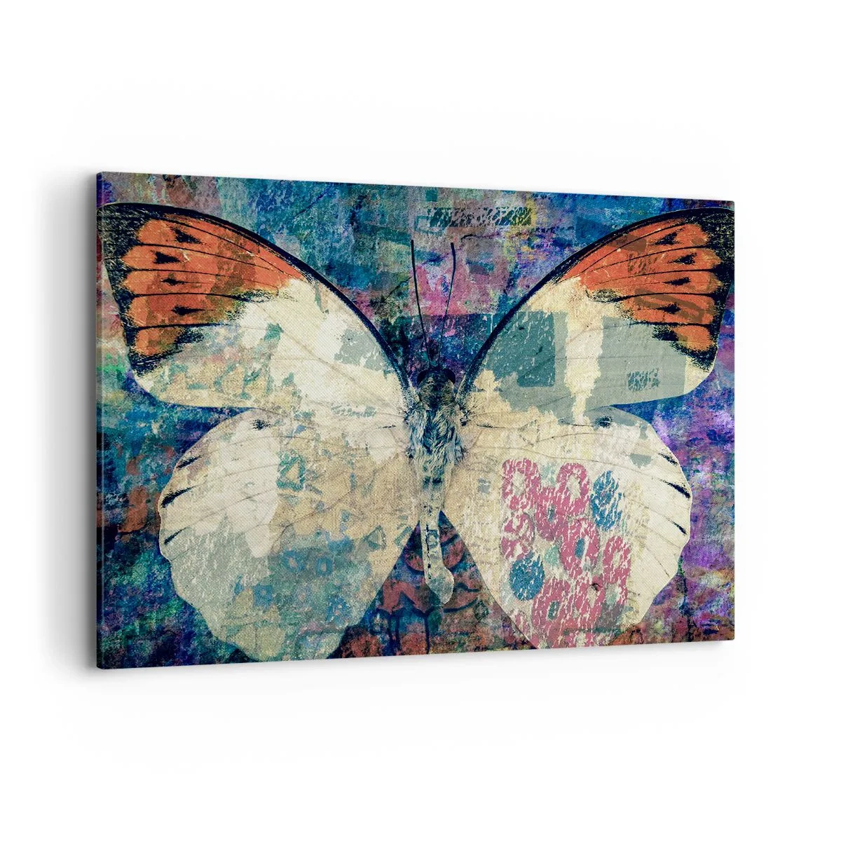 Impression sur toile - Image sur toile - Papillon sur un fond artistique abstrait avec des détails colorés - 100x70cm - Fragilité subtile - Décoration murale moderne pour le salon et la chambre ARTTOR