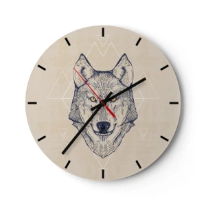 Horloge murale - Pendule murale - Illustration d'un loup sur fond beige avec des motifs géométriques - 30x30cm - Un alpha au regard pénétrant - Décoration murale moderne pour le salon, la cuisine et la chambre ARTTOR