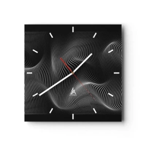 Horloge murale - Pendule murale - Lignes blanches abstraites sur fond noir - 30x30cm - Danse de lumière dans l'espace - Décoration murale moderne pour le salon et la chambre ARTTOR
