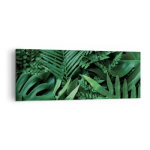 Impression sur toile - Image sur toile - Feuilles tropicales vertes dans une composition dense et naturelle - 140x50cm - Emmitouflé de verdure - Décoration murale moderne pour le salon et la chambre ARTTOR