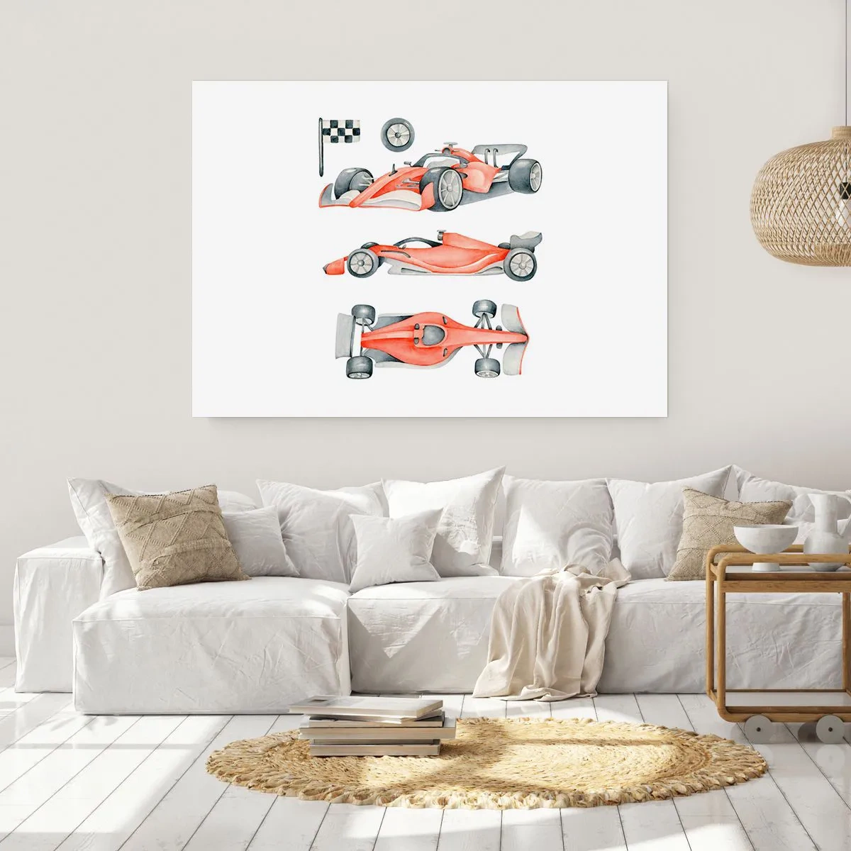 Affiche - Poster - Une voiture de course rouge avec un drapeau à damier - 100x70cm - poursuis ton rêve - Décoration murale moderne pour le salon et la chambre ARTTOR