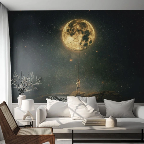 Papier Peint Autocollant Deluxe Sticker - Celui qui a volé la lune - Lune, Étoiles, Imagination - 100x70 cm