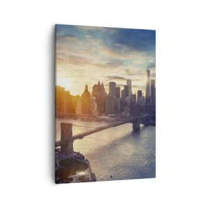 Impression sur toile - Image sur toile - Panorama de la ville avec le pont et la rivière à la lumière du soleil couchant - 50x70cm - Monument de la culture occidentale - Décoration murale moderne pour le salon et la chambre ARTTOR