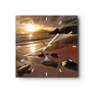 Horloge murale - Pendule murale - Plage au coucher du soleil avec des pierres sur le rivage - 30x30cm - Suivez le soleil sur les collines - Décoration murale moderne pour le salon et la chambre ARTTOR