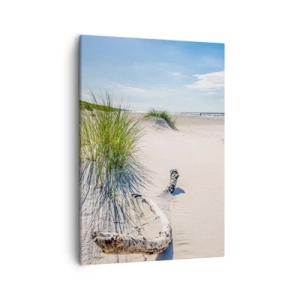 Impression sur toile - Image sur toile - Une plage baltique avec du sable, de l'herbe et un ciel bleu calme - 50x70cm - La plus belle? La Baltique - Décoration murale moderne pour le salon et la chambre ARTTOR