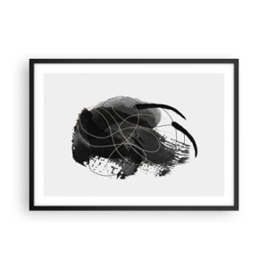 Affiche dans un cadre noir - Poster - Abstraction en noir et or sur fond blanc - 70x50cm - Fait de noir - Décoration murale moderne pour le salon et la chambre ARTTOR