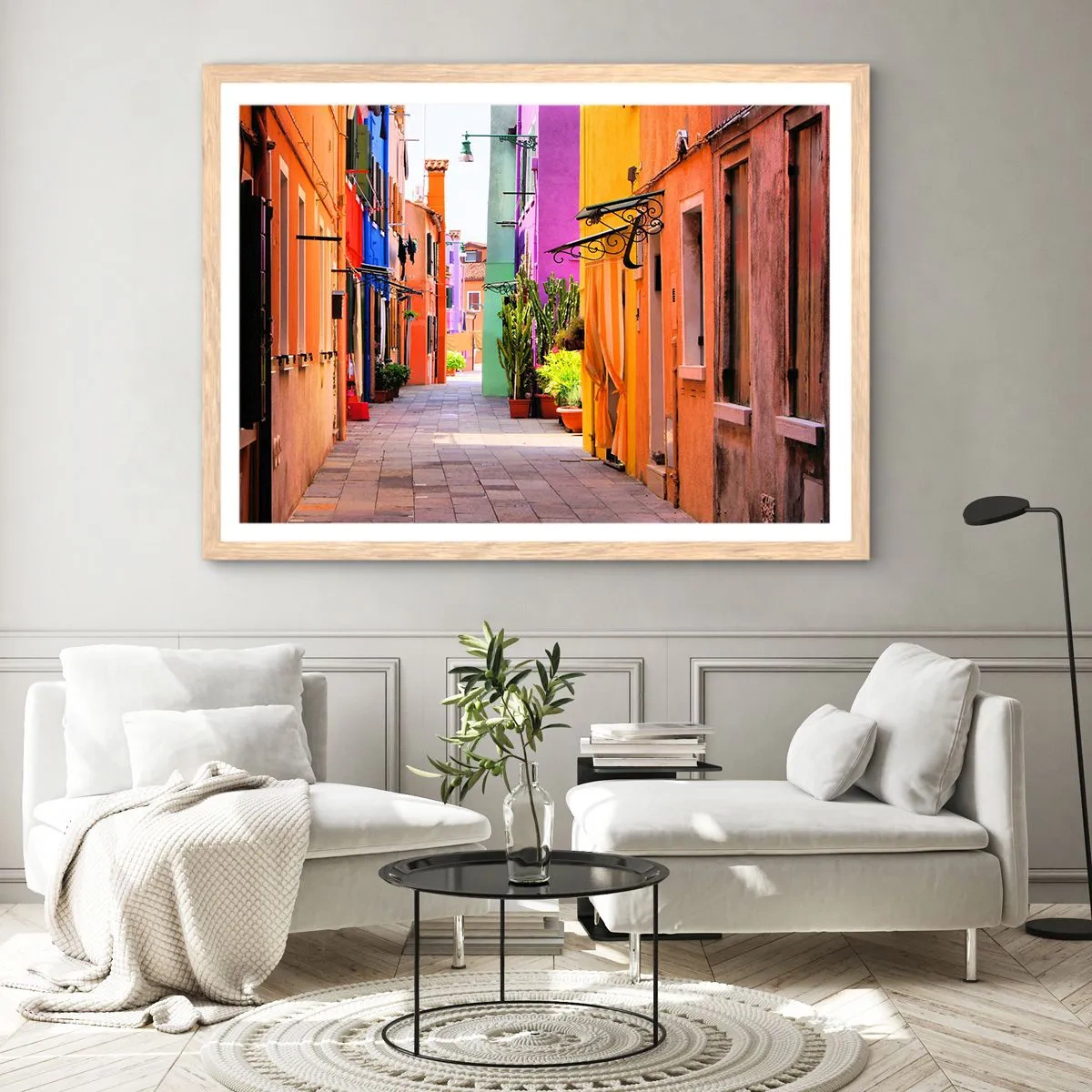 Affiche dans un chêne clair - Poster - Allée arc-en-ciel - 40x30 cm