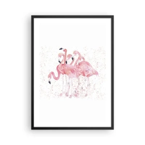 Affiche dans un cadre noir - Poster - Un groupe de flamants roses sur fond blanc - 50x70cm - Ensemble rose - Décoration murale moderne pour le salon et la chambre ARTTOR