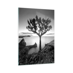 Impression sur verre - Image sur verre - Un arbre sur une falaise surplombant la baie - 50x70cm - Paix jusqu'à l'horizon - Décoration murale moderne pour le salon et la chambre ARTTOR