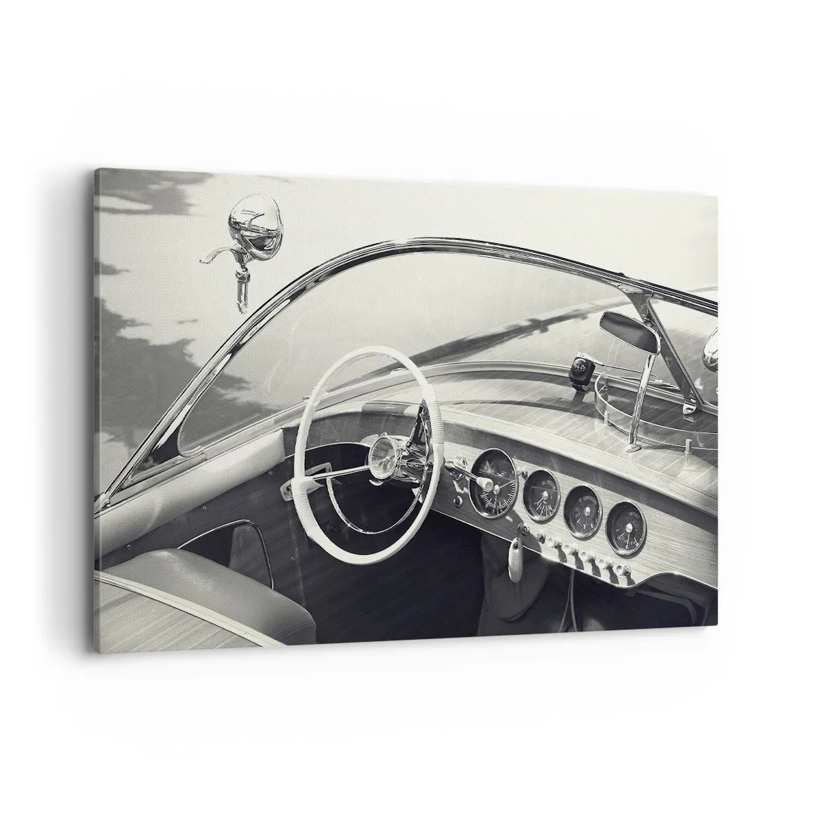 Impression sur toile - Image sur toile - Intérieur de voiture classique de style monochrome - 120x80cm - Temps pour riche - Décoration murale moderne pour le salon et la chambre ARTTOR