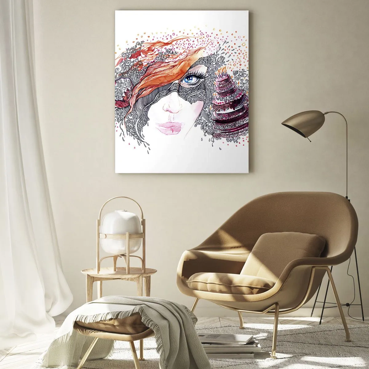 Impression sur verre - Image sur verre - Portrait artistique d'une femme avec des détails et un accent rouge - 80x120cm - Avec elle, c'est tous les jours la fête - Décoration murale moderne pour le salon et la chambre ARTTOR