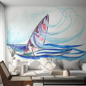 Papier Peint Photo Premium Canvas - Avec le vent au rythme des vagues - Planche à voile, sport, Mer - 250x175 cm