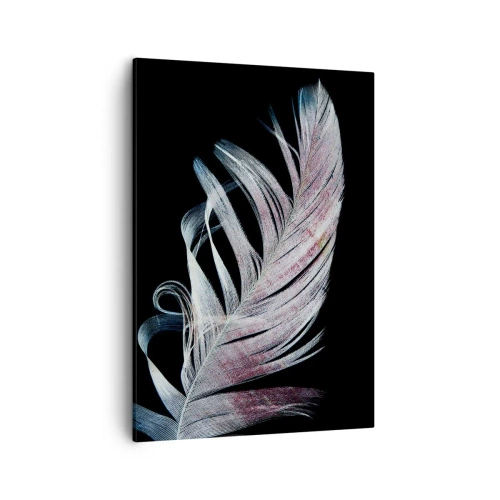 Impression sur toile - Image sur toile - Une plume délicate sur fond noir dans une démarche artistique - 50x70cm - Pensez au toucher - Décoration murale moderne pour le salon et la chambre ARTTOR
