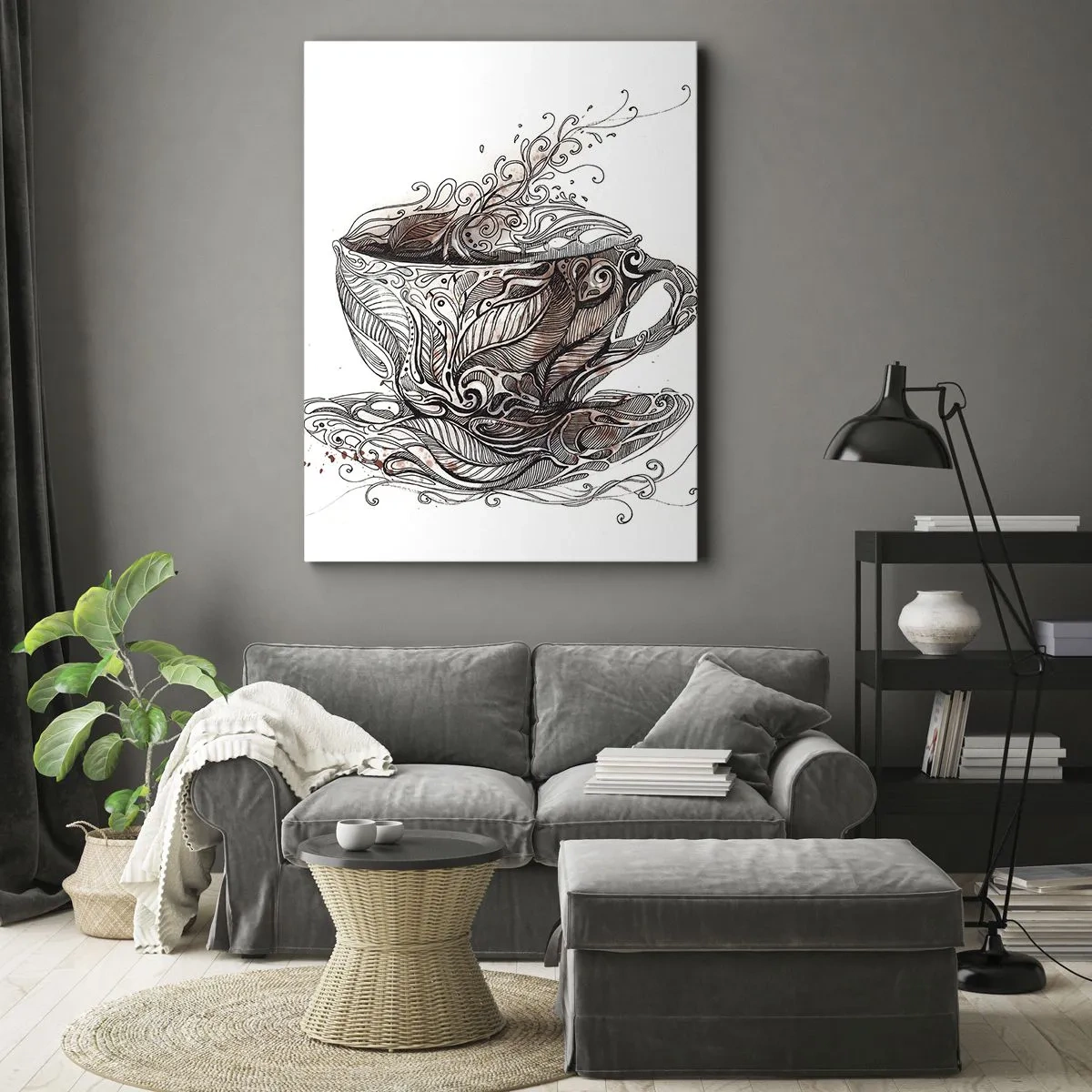 Impression sur toile - Image sur toile - Tasse à café décorative avec un motif artistique - 80x120cm - Du thé, bon pour tout - Décoration murale moderne pour le salon et la chambre ARTTOR