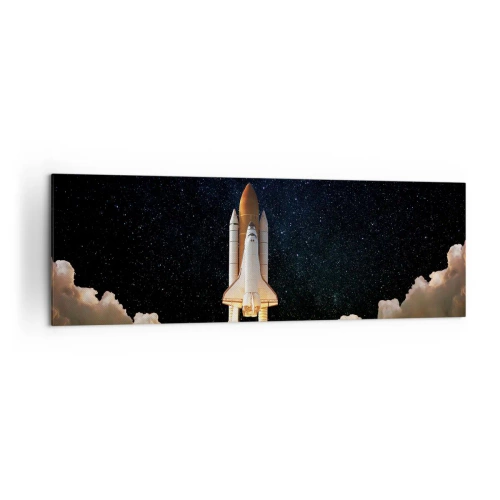 Impression sur toile - Image sur toile - Une fusée spatiale décollant dans le ciel étoilé - 160x50cm - Ad astra! - Décoration murale moderne pour le salon et la chambre ARTTOR