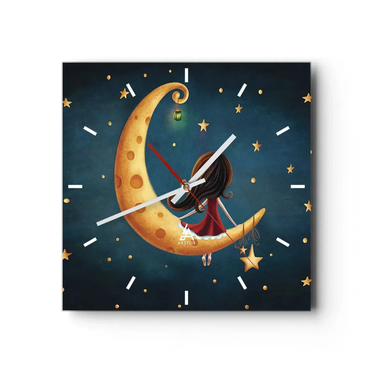 Horloge murale - Pendule murale - Une fille sur la lune entourée d'étoiles - 30x30cm - Il était une fois... - Décoration murale moderne pour le salon et la chambre ARTTOR