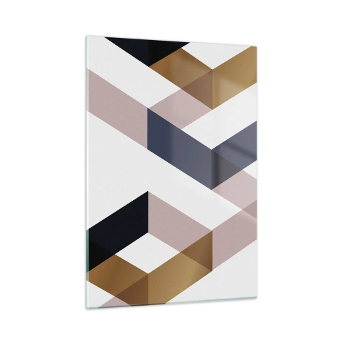 Impression sur verre - Image sur verre - Motif géométrique dans les tons or et beige - 50x70cm - Plats et angles - Décoration murale moderne pour le salon et la chambre ARTTOR