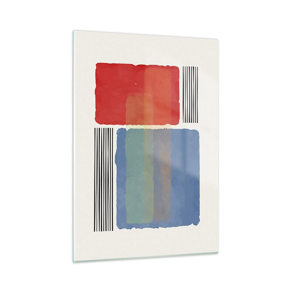 Impression sur verre - Image sur verre - Composition géométrique avec des rectangles rouges et bleus - 50x70cm - Esprit et lettre de la géométrie - Décoration murale moderne pour le salon et la chambre ARTTOR