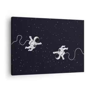 Impression sur toile - Image sur toile - Des astronautes flottant dans l'espace sur fond d'étoiles - 70x50cm - Sortie cosmique - Décoration murale moderne pour le salon et la chambre ARTTOR