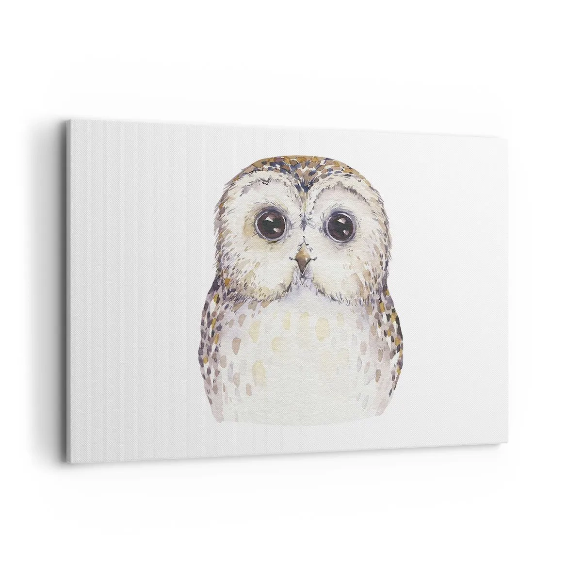 Impression sur toile - Image sur toile - Portrait d'un hibou sur fond clair aux couleurs délicates - 120x80cm - Regarde-moi dans les yeux - Décoration murale moderne pour le salon et la chambre ARTTOR