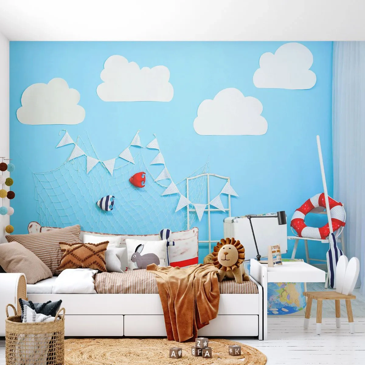Papier Peint Photo Premium Sand - Décoration nautique avec un bateau et des accessoires - 100x70cm - Nostalgie infantile de l'aventure - Décoration murale moderne pour le salon et la chambre ARTTOR