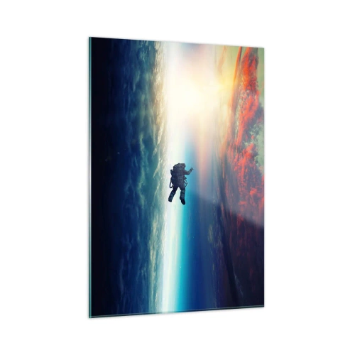 Impression sur verre - Image sur verre - Un astronaute dérivant dans l'espace vers la lumière - 50x70cm - Affronter l'univers - Décoration murale moderne pour le salon et la chambre ARTTOR