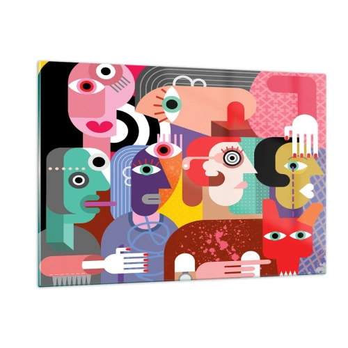 Impression sur verre - Image sur verre - Composition abstraite de visages aux couleurs vives - 120x80cm - Nous par M. Picasso - Décoration murale moderne pour le salon et la chambre ARTTOR