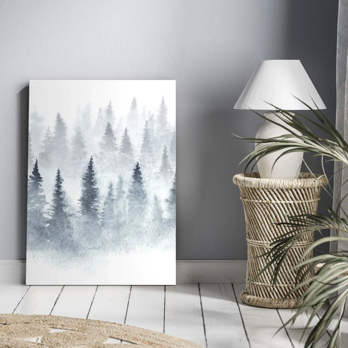Impression sur toile - Image sur toile - Forêts de conifères baignées d'un brouillard délicat - 70x100cm - Enveloppé de brouillard - Décoration murale moderne pour le salon et la chambre ARTTOR