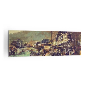 Impression sur toile - Image sur toile - Une ville avec un pont et des rues au style artistique - 160x50cm - La vie comme une richesse de gris - Décoration murale moderne pour le salon et la chambre ARTTOR