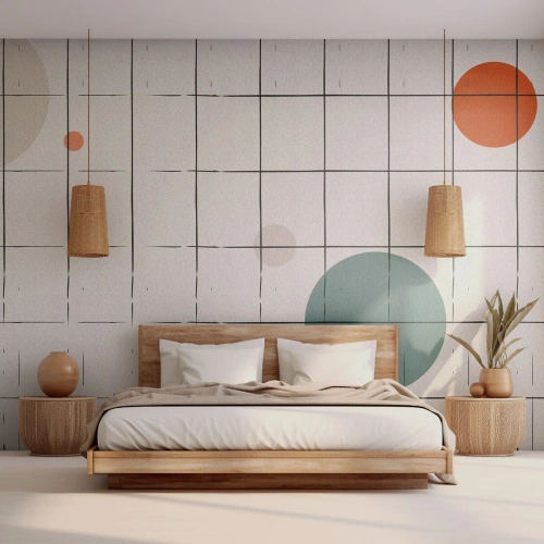 Papier Peint Photo Premium Sand - Cercles colorés sur un fond de grille de fines lignes noires - 100x70cm - Piégé. Nous ou eux ? - Décoration murale moderne pour le salon et la chambre ARTTOR