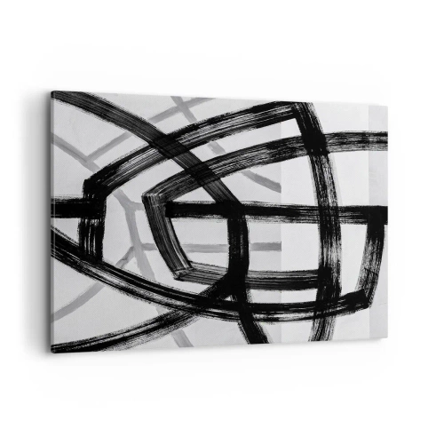 Impression sur toile - Image sur toile - Lignes abstraites noires et blanches se croisant sur un fond clair - 100x70cm - Profondeur du bâtiment - Décoration murale moderne pour le salon et la chambre ARTTOR