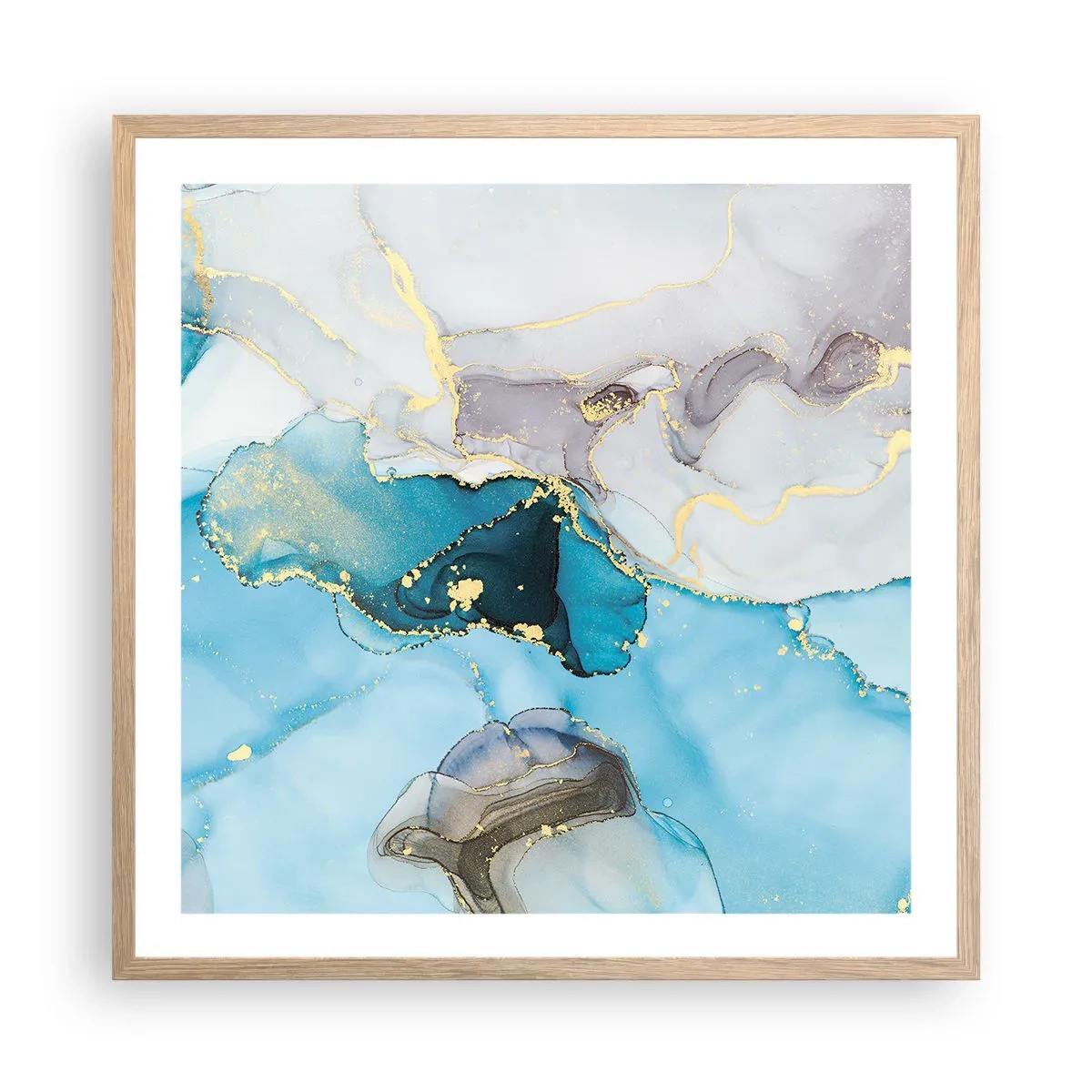 Affiche dans un chêne clair - Poster - Etude de la rencontre gris et turquoise - 60x60 cm