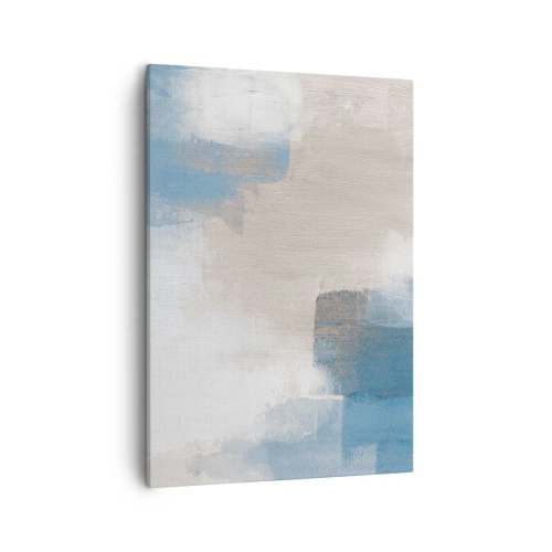 Impression sur toile - Image sur toile - Formes abstraites dans les tons de bleu et de beige - 50x70cm - Abstraction rose derrière un rideau de bleu - Décoration murale moderne pour le salon et la chambre ARTTOR