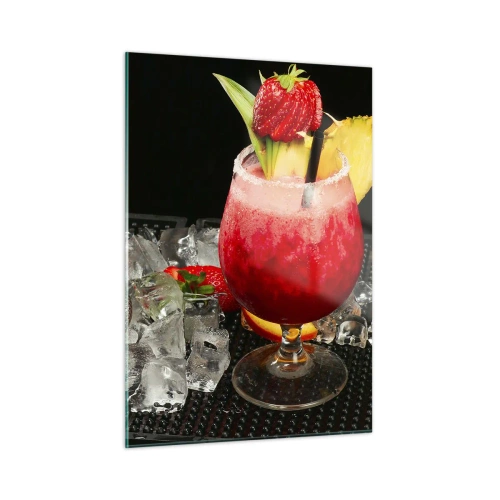 Impression sur verre - Image sur verre - Une boisson colorée avec des fruits et un shaker sur glace - 50x70cm - Envouter le goût - Décoration murale moderne pour le salon et la chambre ARTTOR