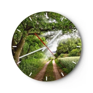 Horloge murale - Pendule murale - Une route forestière parmi les arbres verts et les champs par une journée ensoleillée - 30x30cm - Et in Arcadia ego - Décoration murale moderne pour le salon, la cuisine et la chambre ARTTOR