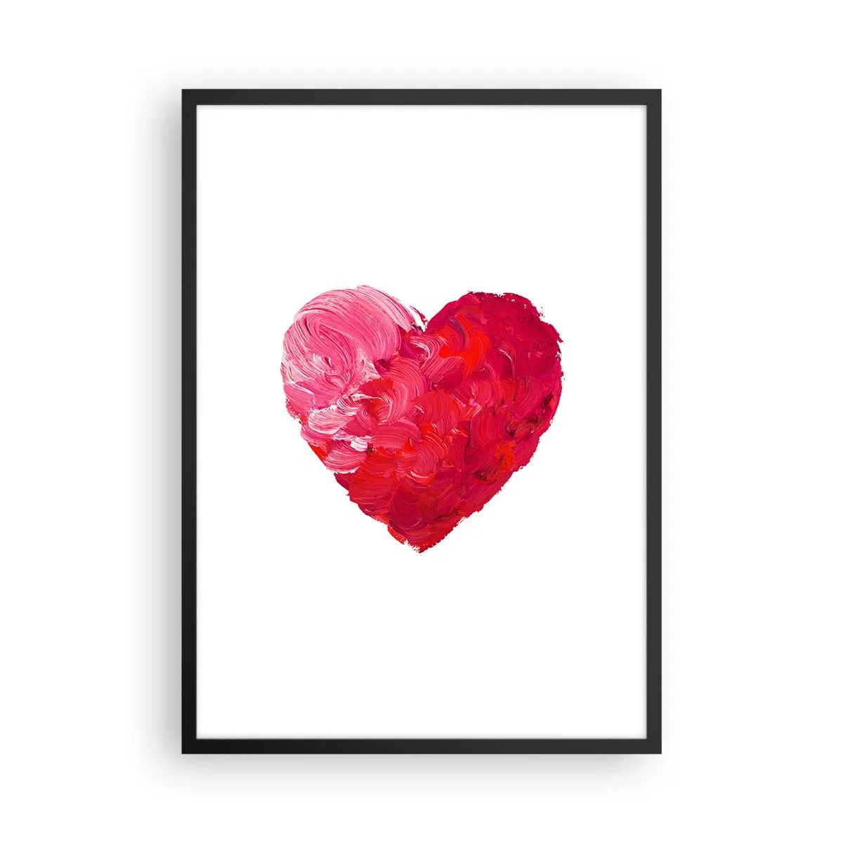 Affiche dans un cadre noir - Poster - Coeur dans les tons rouges et roses - 50x70cm - All you need is love - Décoration murale moderne pour le salon et la chambre ARTTOR