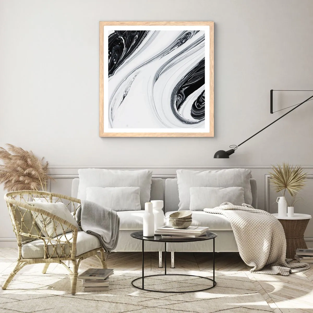 Affiche dans un chêne clair - Poster - Une combinaison d'opposés - 60x60 cm