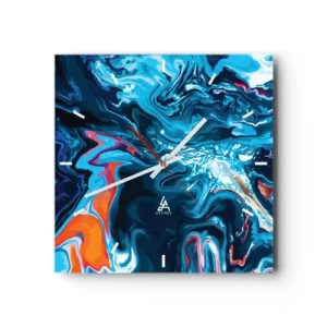 Horloge murale - Pendule murale - Un motif abstrait dans des tons de bleu avec des accents orange. - 30x30cm - Voyage au centre du ciel - Décoration murale moderne pour le salon et la chambre ARTTOR