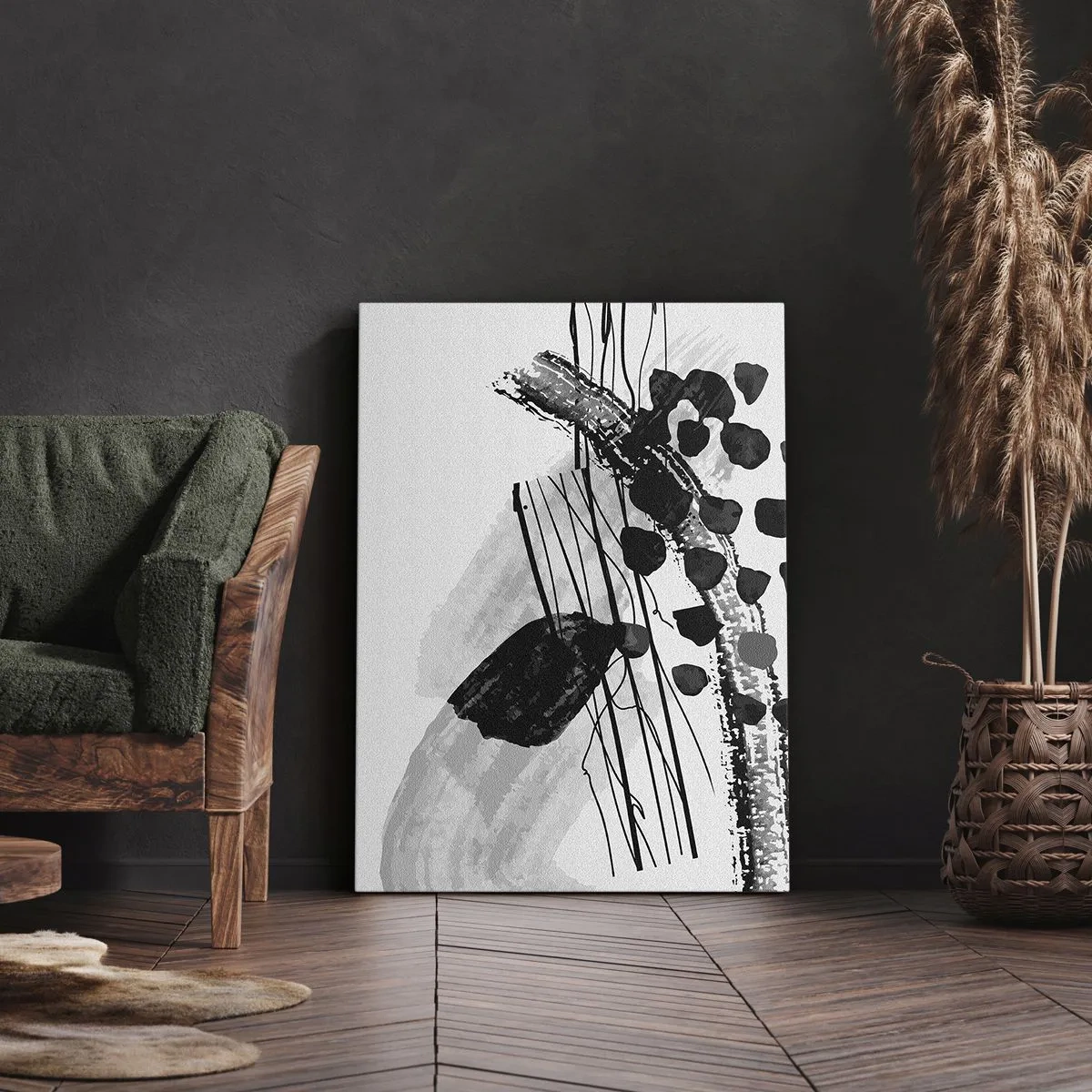 Impression sur toile - Image sur toile - Abstraction organique noir et blanc - 45x80 cm